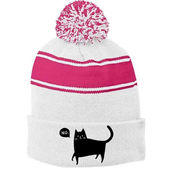 No Funny Black Cat Stripe Pom Pom Beanie