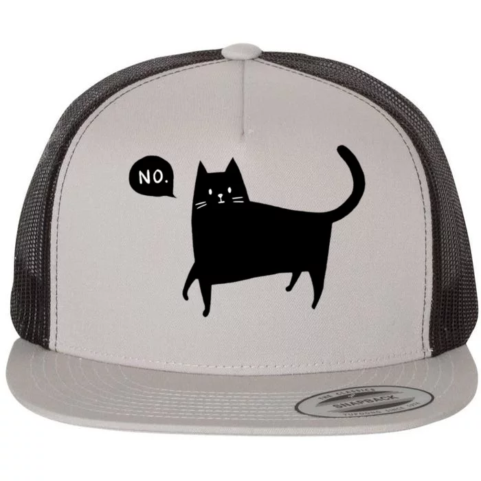 No Funny Black Cat Flat Bill Trucker Hat