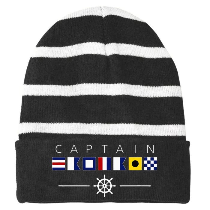 NAUTICAL FLAG BOAT CAPTAIN Striped Beanie with Solid Band