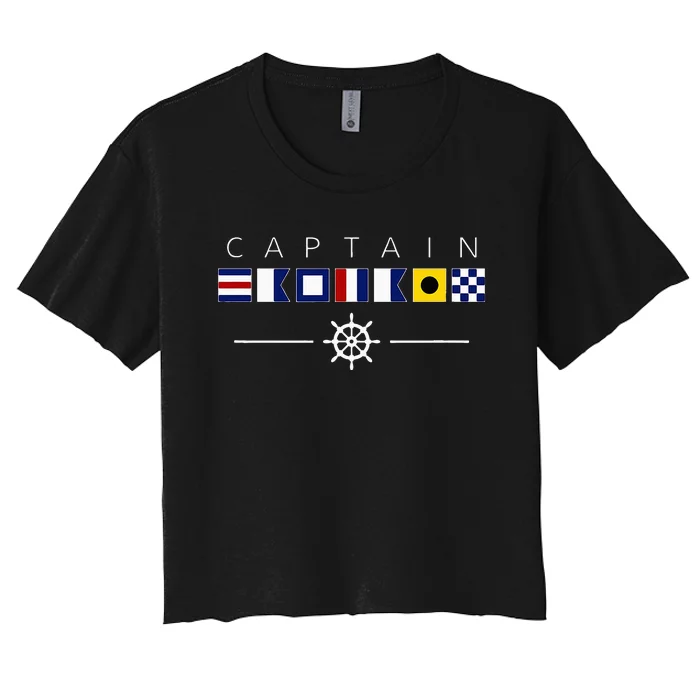 NAUTICAL FLAG BOAT CAPTAIN Women's Crop Top Tee