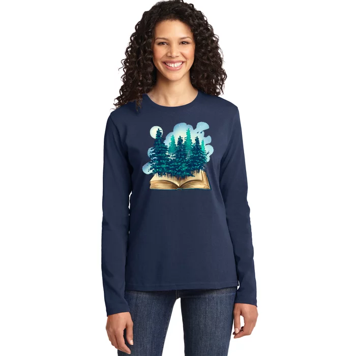 Nature Forest Book Ladies Long Sleeve Shirt