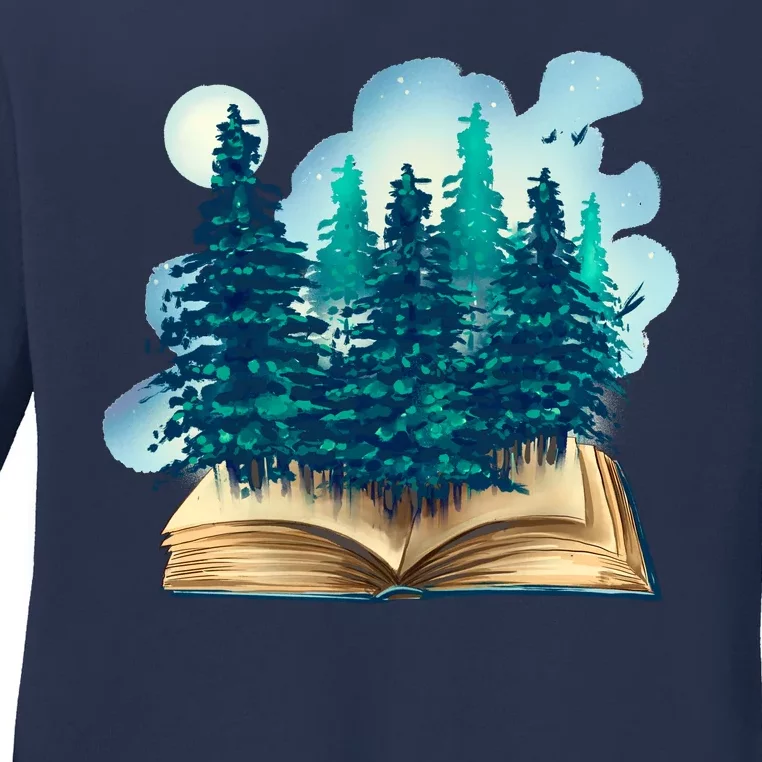 Nature Forest Book Ladies Long Sleeve Shirt