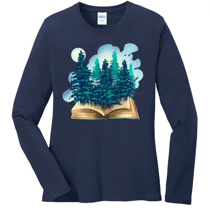 Nature Forest Book Ladies Long Sleeve Shirt