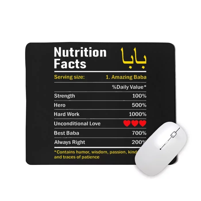 Nutrition Facts Baba Persian Grandfather Grandpa Grandad Mousepad