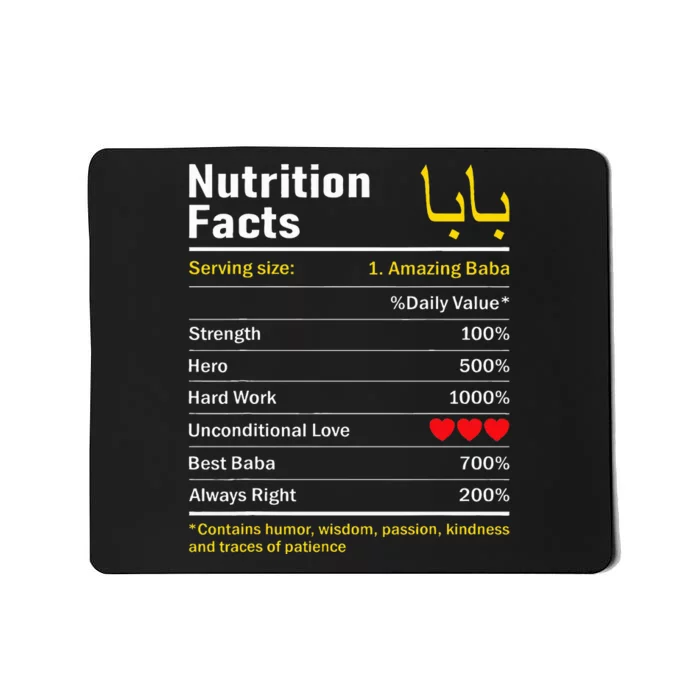 Nutrition Facts Baba Persian Grandfather Grandpa Grandad Mousepad