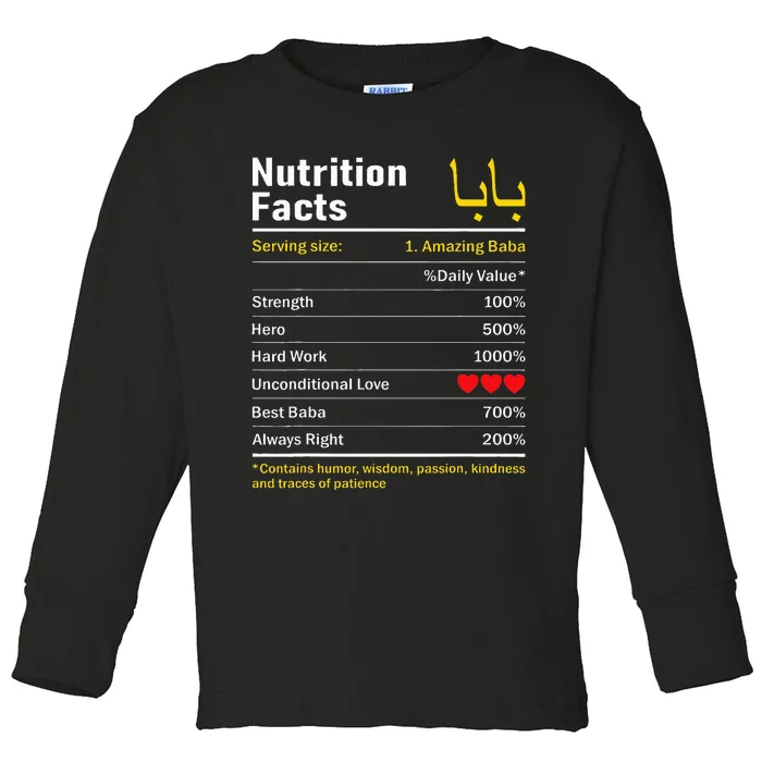 Nutrition Facts Baba Persian Grandfather Grandpa Grandad Toddler Long Sleeve Shirt