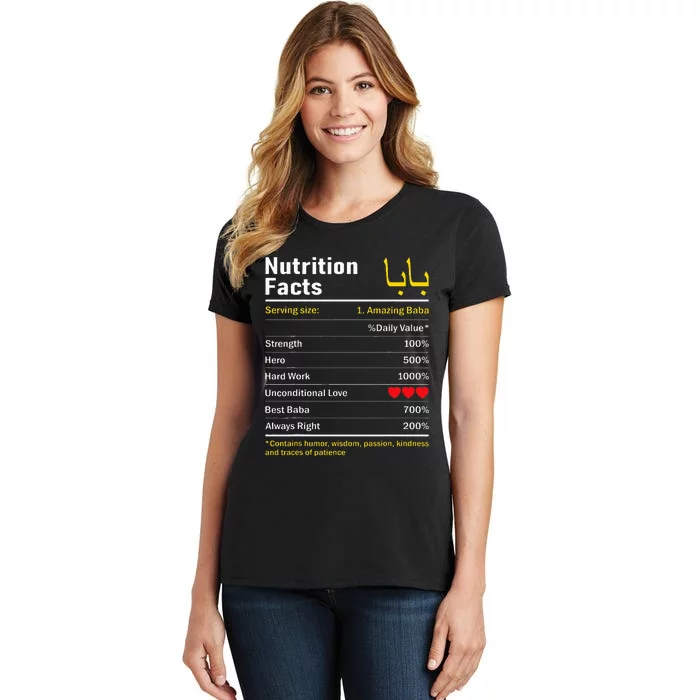 Nutrition Facts Baba Persian Grandfather Grandpa Grandad Women's T-Shirt