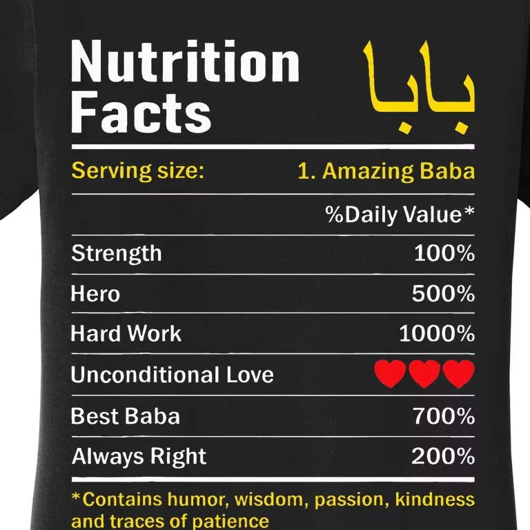 Nutrition Facts Baba Persian Grandfather Grandpa Grandad Women's T-Shirt