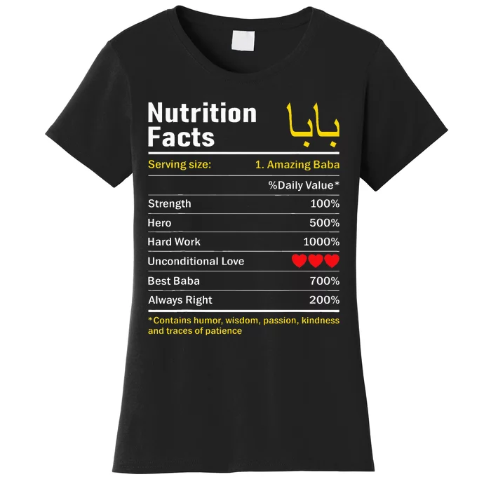 Nutrition Facts Baba Persian Grandfather Grandpa Grandad Women's T-Shirt