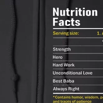 Nutrition Facts Baba Persian Grandfather Grandpa Grandad Full Zip Hoodie