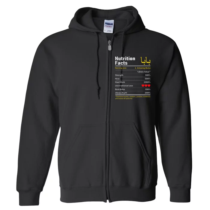 Nutrition Facts Baba Persian Grandfather Grandpa Grandad Full Zip Hoodie