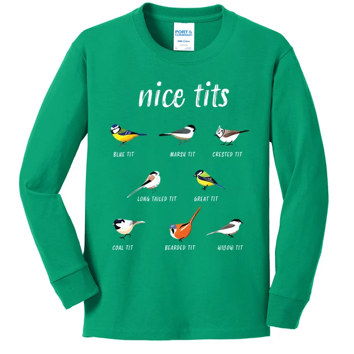 Nicetits Funny Bird Watching Gift Birder Dad Kids Long Sleeve Shirt