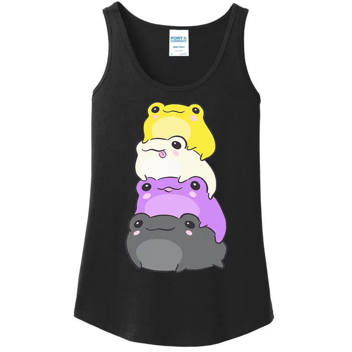 Nonbinary Flag Color Frogs Subtle Enby Pride Cute Aesthetic Ladies Essential Tank