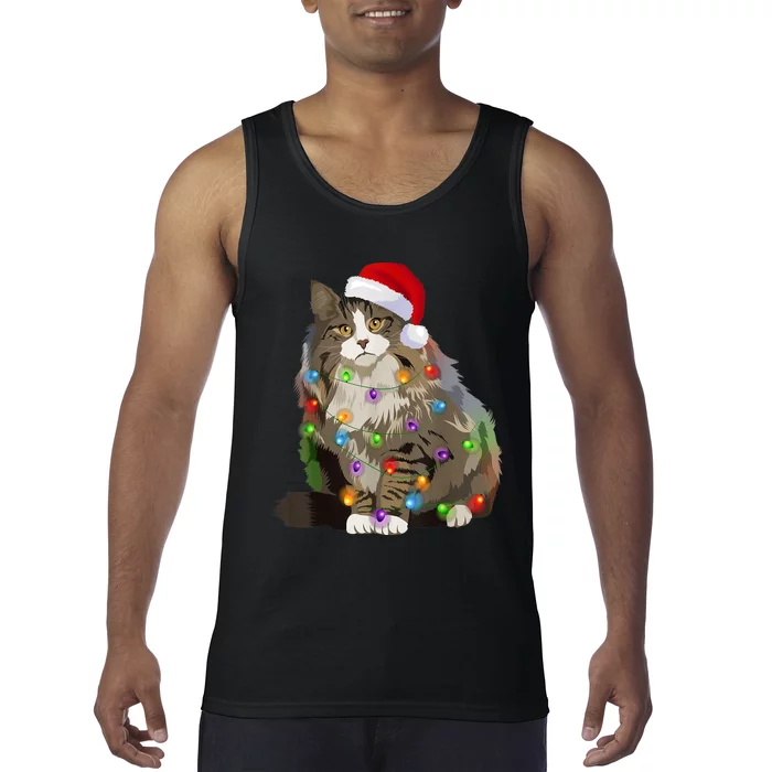 Norwegian Forest Cat Christmas Lights Xmas Cat Lover Tank Top