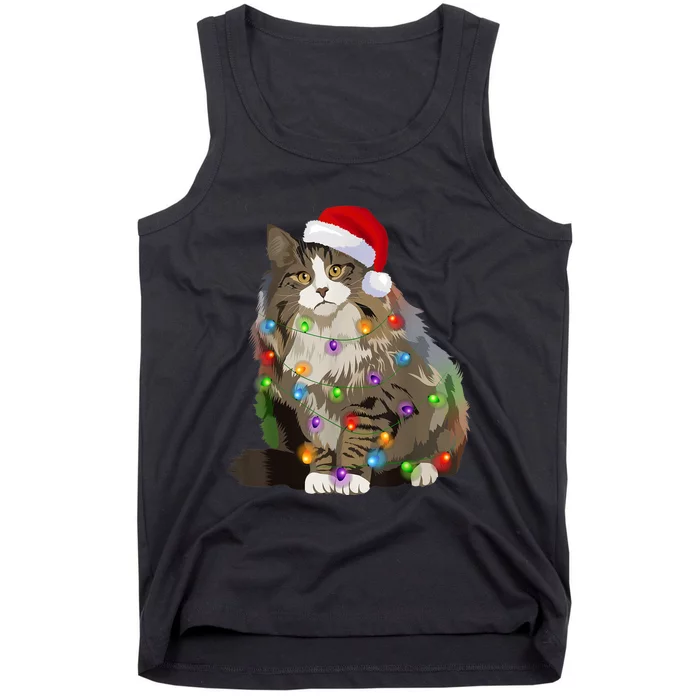 Norwegian Forest Cat Christmas Lights Xmas Cat Lover Tank Top