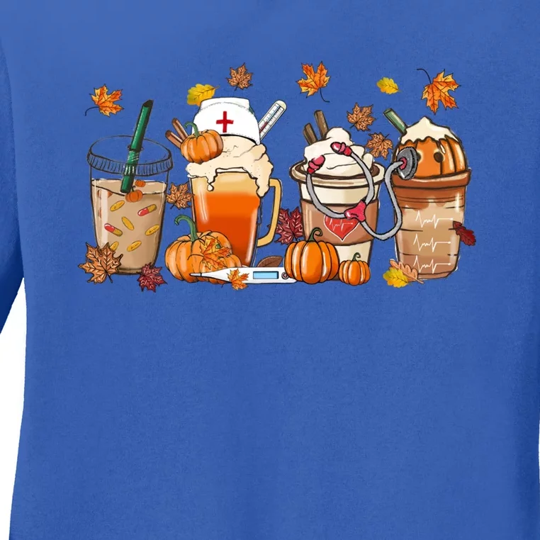 Nurse Fall Coffee Pumpkin Latte Thankful Nurse Thanksgiving Gift Ladies Long Sleeve Shirt