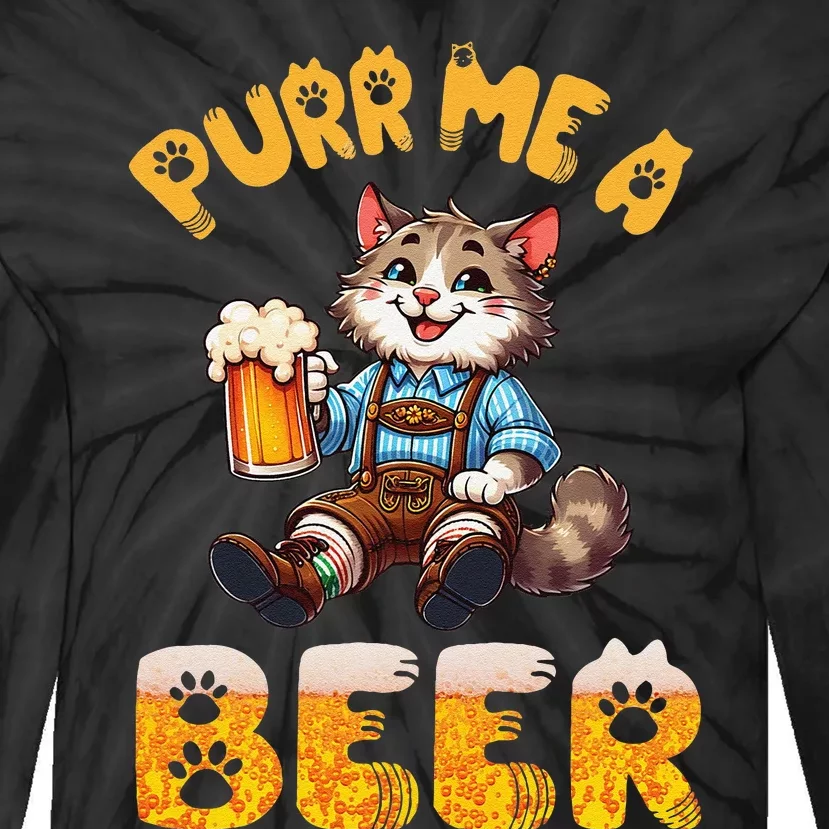 Norwegian Forest Cat Bavarian Drinking Beer Purr Me A Beer Tie-Dye Long Sleeve Shirt