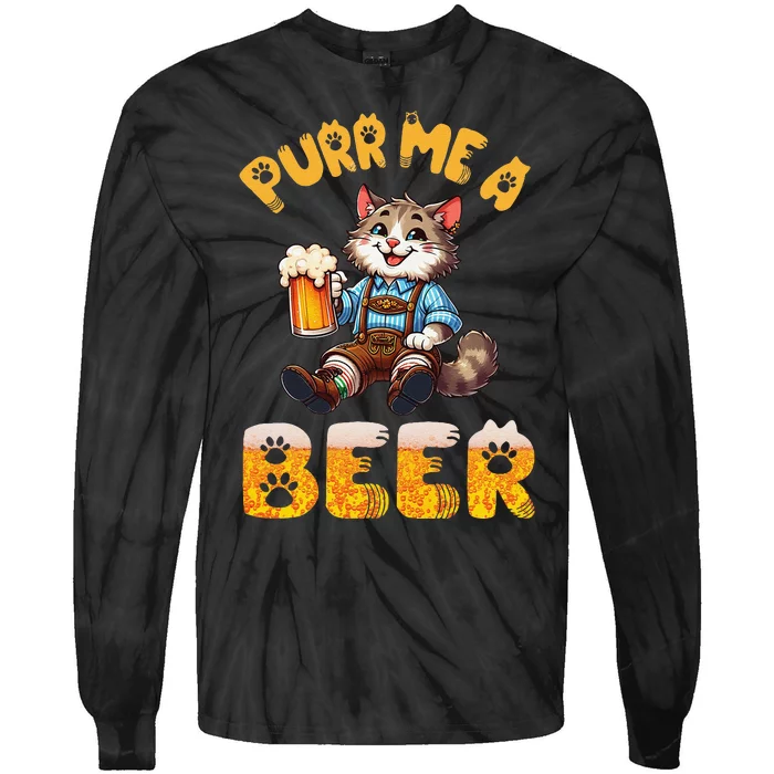 Norwegian Forest Cat Bavarian Drinking Beer Purr Me A Beer Tie-Dye Long Sleeve Shirt