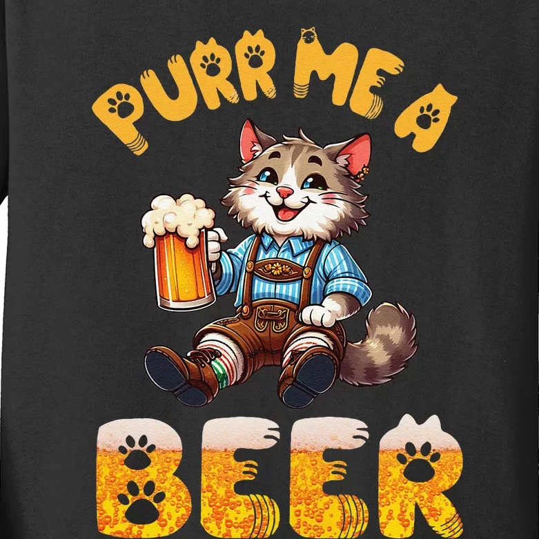 Norwegian Forest Cat Bavarian Drinking Beer Purr Me A Beer Kids Long Sleeve Shirt