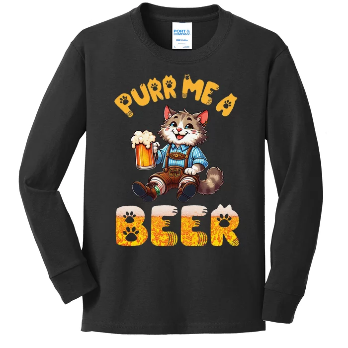 Norwegian Forest Cat Bavarian Drinking Beer Purr Me A Beer Kids Long Sleeve Shirt