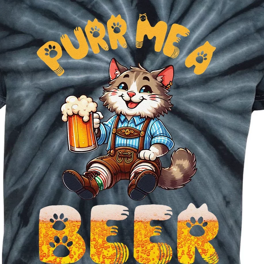 Norwegian Forest Cat Bavarian Drinking Beer Purr Me A Beer Kids Tie-Dye T-Shirt