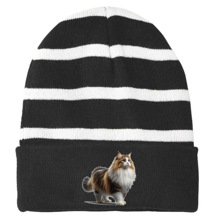 Norwegian Forest Cat. ArtistS Rendition. Striped Beanie with Solid Band