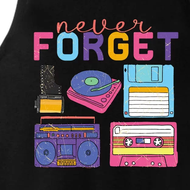 Never Forget Cassette Floppy Disk VHS CD Ladies Tri-Blend Wicking Tank