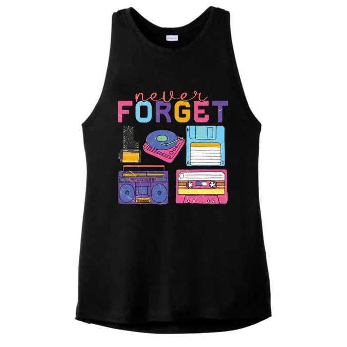 Never Forget Cassette Floppy Disk VHS CD Ladies Tri-Blend Wicking Tank