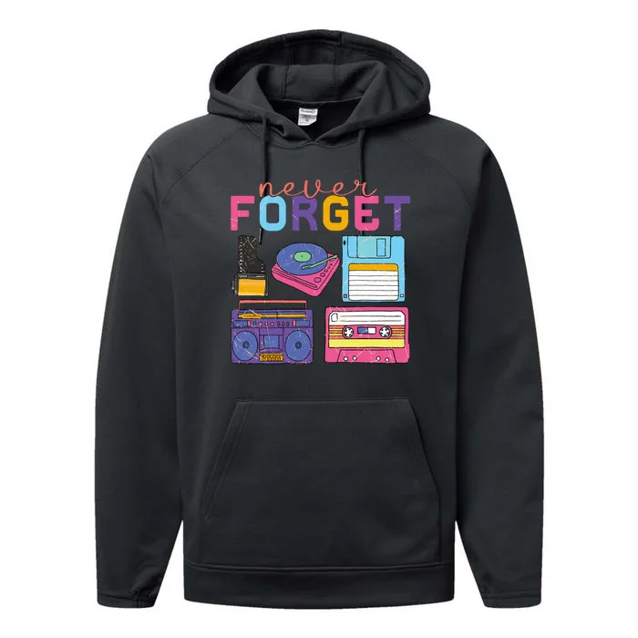 Never Forget Cassette Floppy Disk VHS CD Performance Fleece Hoodie