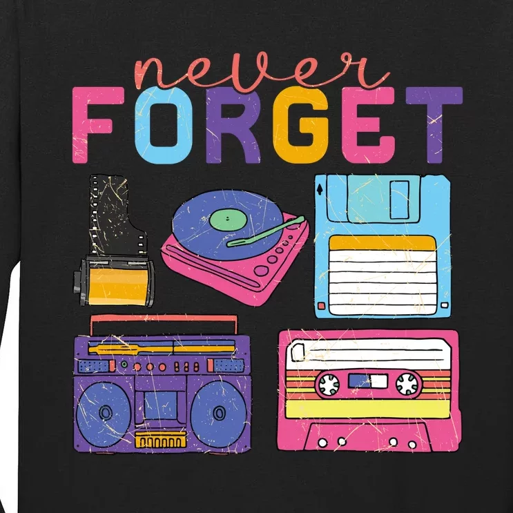 Never Forget Cassette Floppy Disk VHS CD Tall Long Sleeve T-Shirt