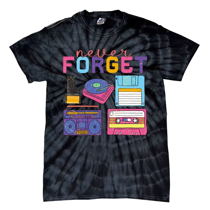 Never Forget Cassette Floppy Disk VHS CD Tie-Dye T-Shirt