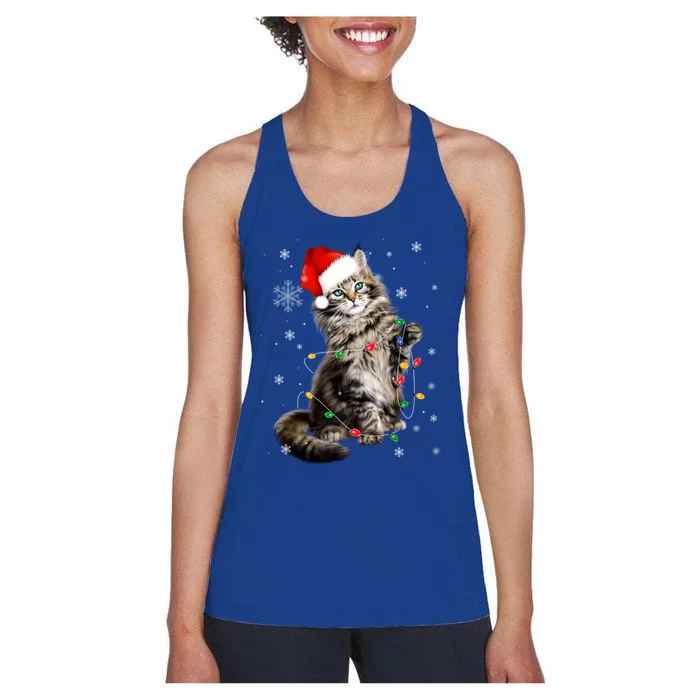 Norwegian Forest Cat Christmas Lights Xmas Cat Lover Cute Gift Women's Racerback Tank