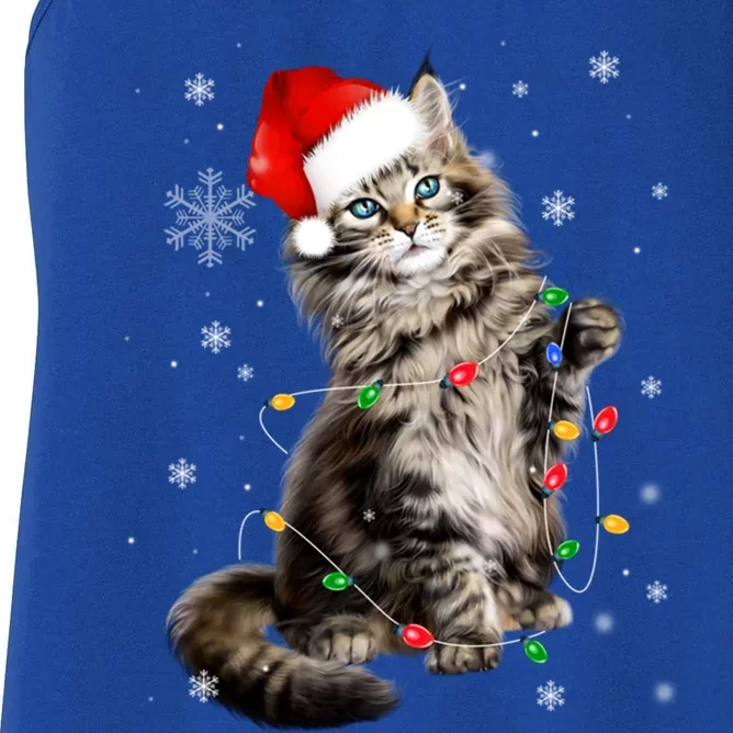 Norwegian Forest Cat Christmas Lights Xmas Cat Lover Cute Gift Women's Racerback Tank