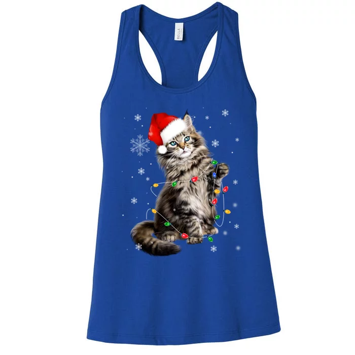 Norwegian Forest Cat Christmas Lights Xmas Cat Lover Cute Gift Women's Racerback Tank