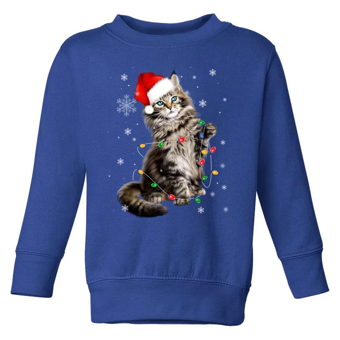 Norwegian Forest Cat Christmas Lights Xmas Cat Lover Cute Gift Toddler Sweatshirt