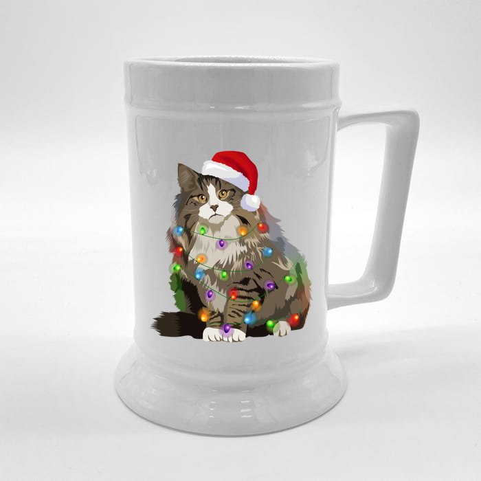 Norwegian Forest Cat Christmas Lights Xmas Cat Lover Gift Front & Back Beer Stein