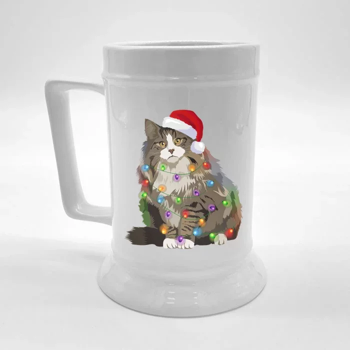 Norwegian Forest Cat Christmas Lights Xmas Cat Lover Gift Front & Back Beer Stein