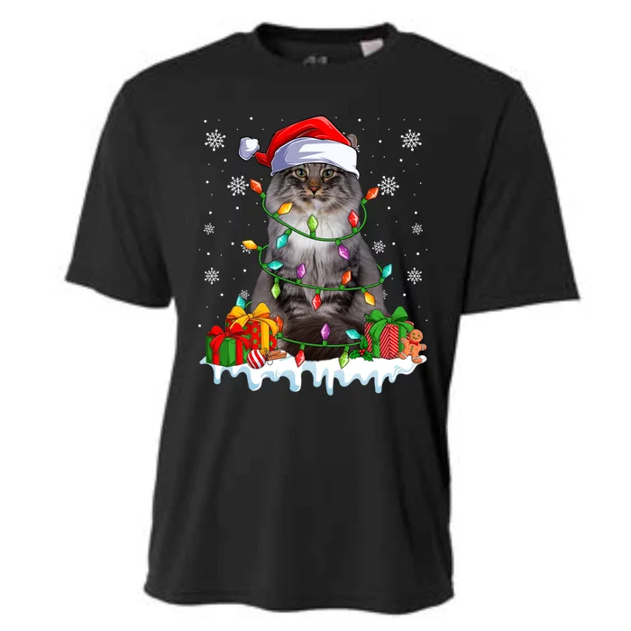 Norwegian Forest Cat Xmas Light Christmas Kitten Lover Gift Cooling Performance Crew T-Shirt