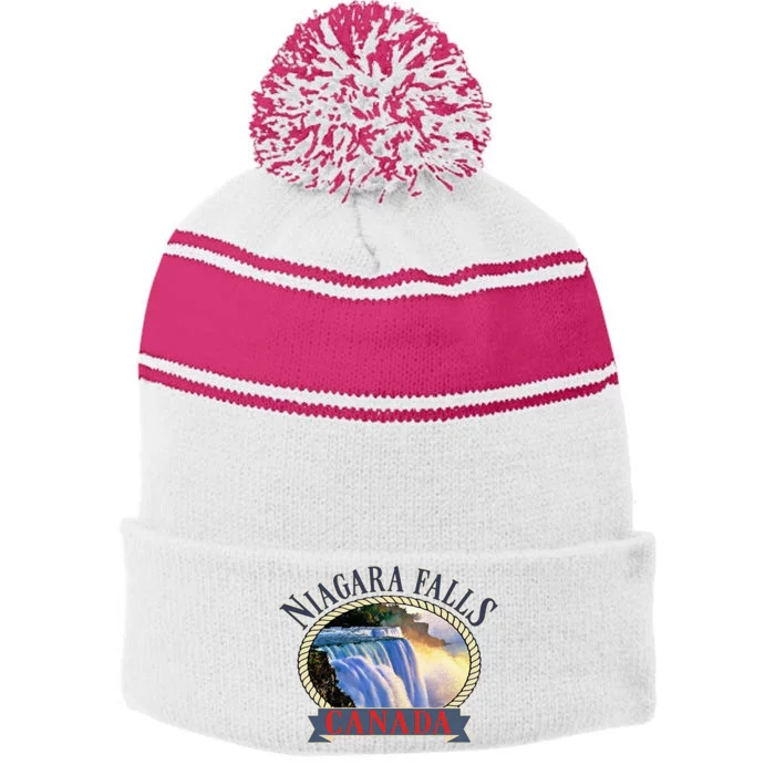 Niagara Falls Canada Usa Nature River Stripe Pom Pom Beanie