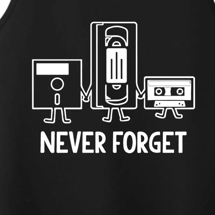 Never Forget Cassette Tape Vhs Gamer Old School Performance Tank