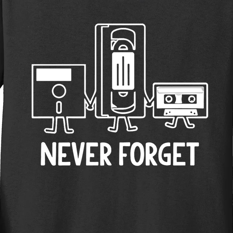 Never Forget Cassette Tape Vhs Gamer Old School Kids Long Sleeve Shirt