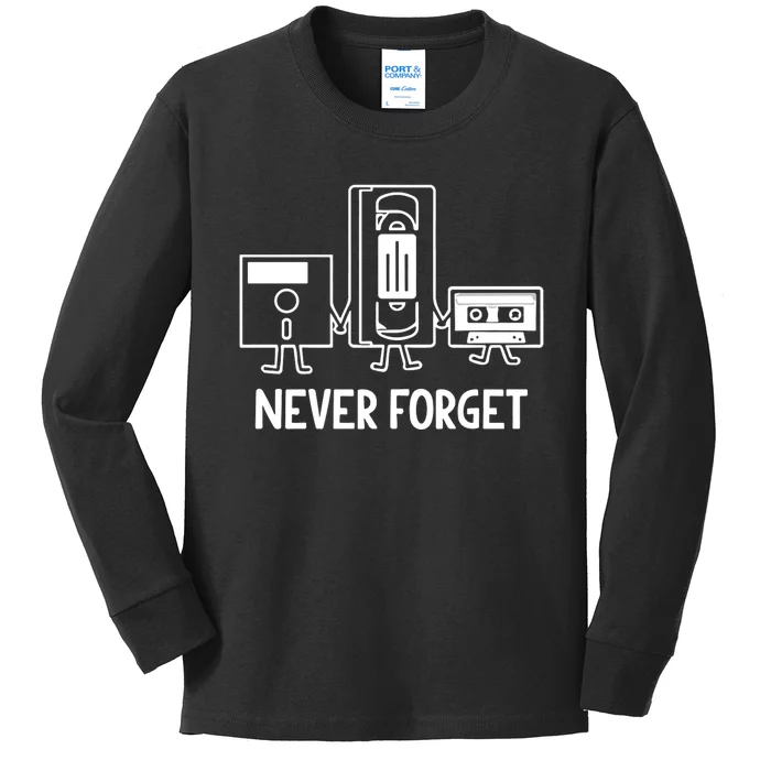 Never Forget Cassette Tape Vhs Gamer Old School Kids Long Sleeve Shirt