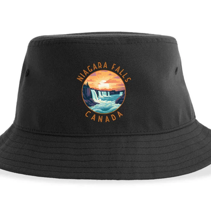 Niagara Falls Canada Retro Distressed Circle Sustainable Bucket Hat