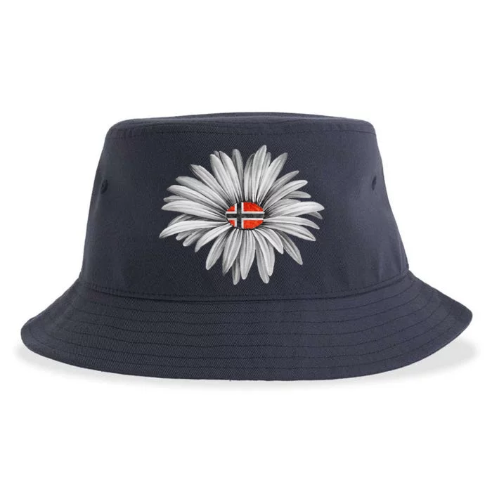 Norwegian Flag Daisy Trendy For Summer Cruise Norway Travel Sustainable Bucket Hat