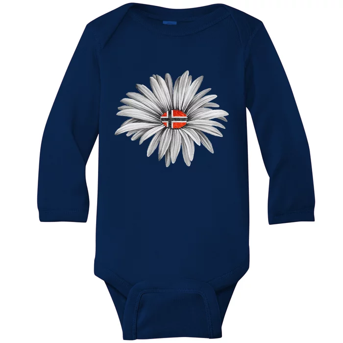 Norwegian Flag Daisy Trendy For Summer Cruise Norway Travel Baby Long Sleeve Bodysuit