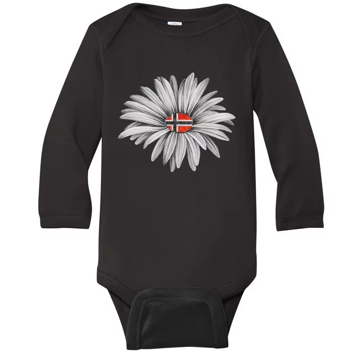 Norwegian Flag Daisy Trendy For Summer Cruise Norway Travel Baby Long Sleeve Bodysuit