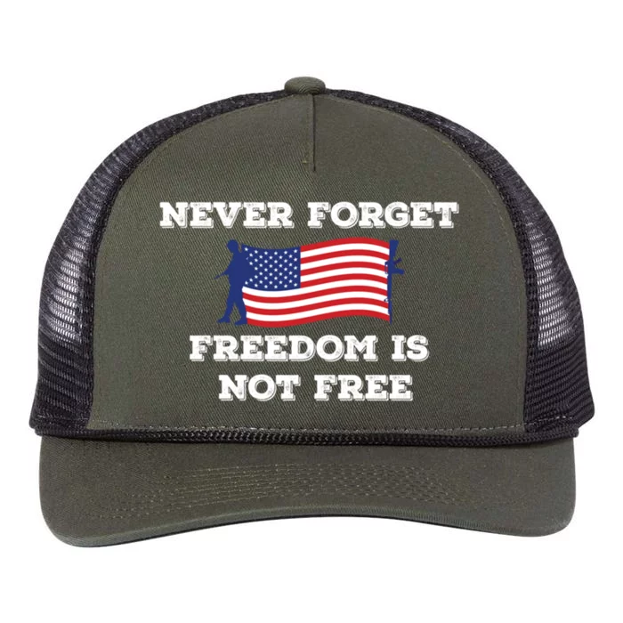 Never Forget Freedom Is Not Free Army Veterans Gift Retro Rope Trucker Hat Cap