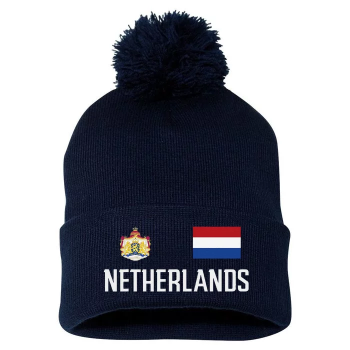 Netherlands Flag Football Soccer Fan Gift Pom Pom 12in Knit Beanie