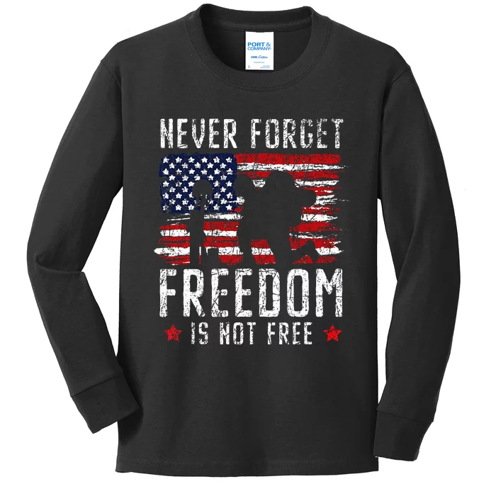 Never Forget Freedom Is Not Free Usa American Memorial Day Kids Long Sleeve Shirt