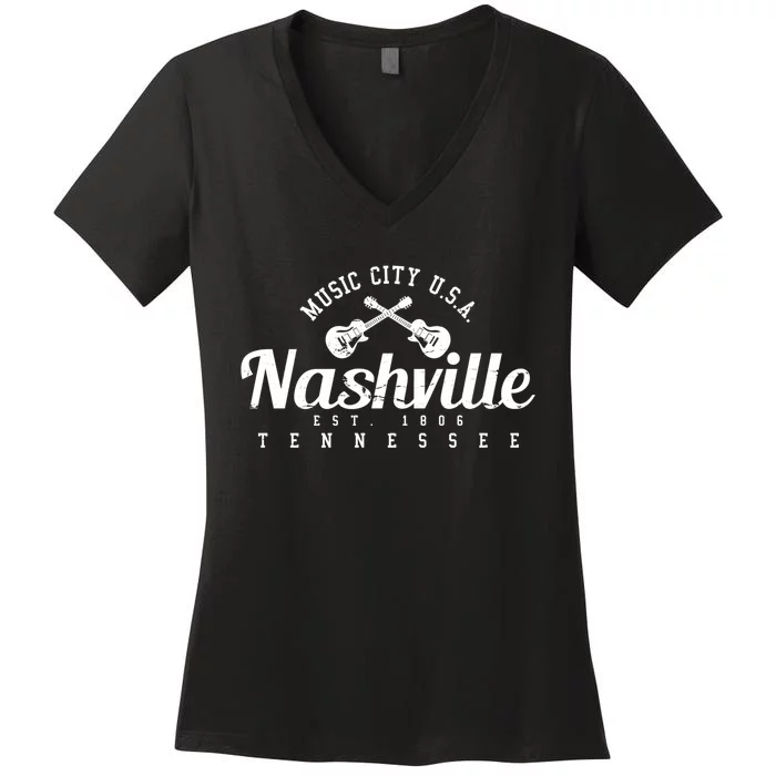 Nashville Funny Gift Gift Country Music City Guitar Gift Women's V-Neck T-Shirt